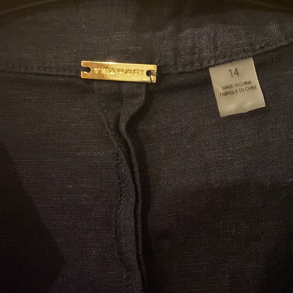 T Tahari Sleeveless Collared Linen Dress Lightweight Navy Blue Size 14 - Picture 3 of 10